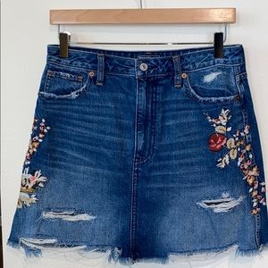 A&F embroidered denim skirt